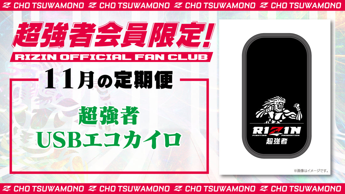 11月は「超強者 USB エコカイロ」「RIZIN LANDMARK 10 in NAGOYA 選手カード」をお届け!定期便のご案内【超強者限定】